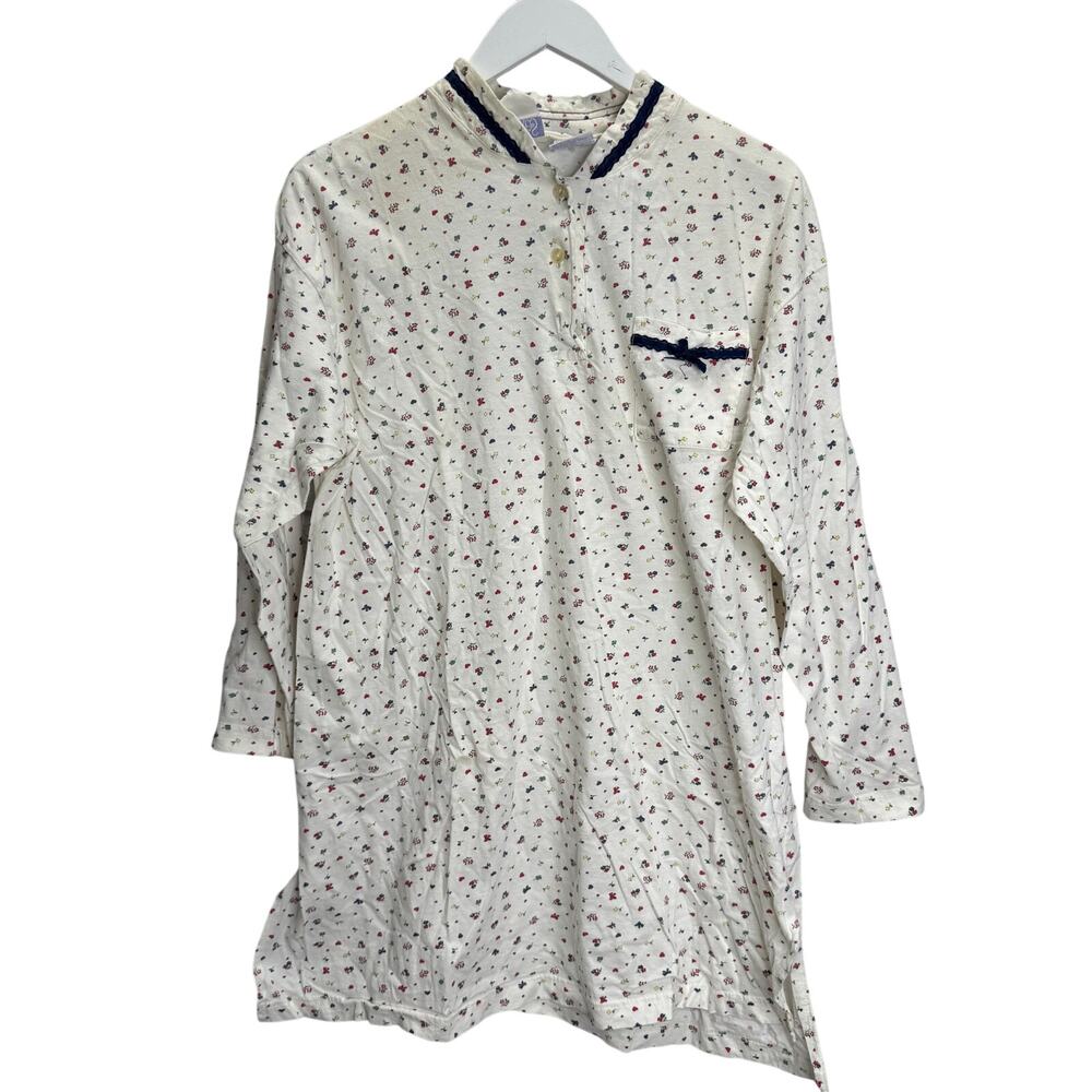 Vintage Secret Treasures Long Sleeve Cotton Nightgown Short Size 2X White Floral